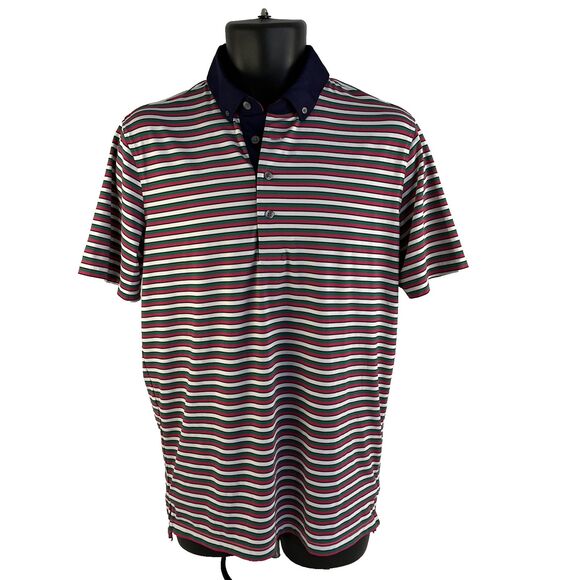 Mens Greyson Short Sleeve Golf Polo Shirt Size Medium Green Pink Striped - Picture 5 of 7